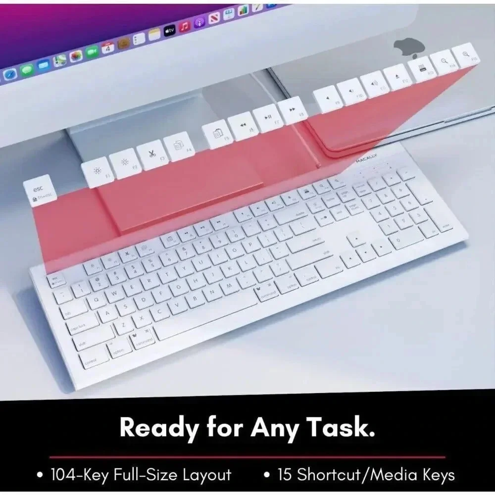 Macally 104 Key Full Size USB Keyboard For MAC & PC with‎ 15 Shortcut Keys MKEYE